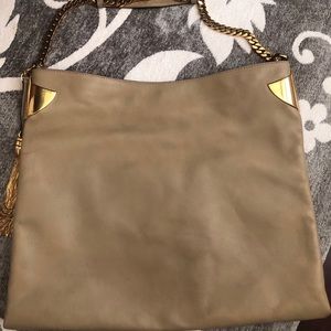 Gucci Leather Bag Purse Shoulder Chain Tan Brown